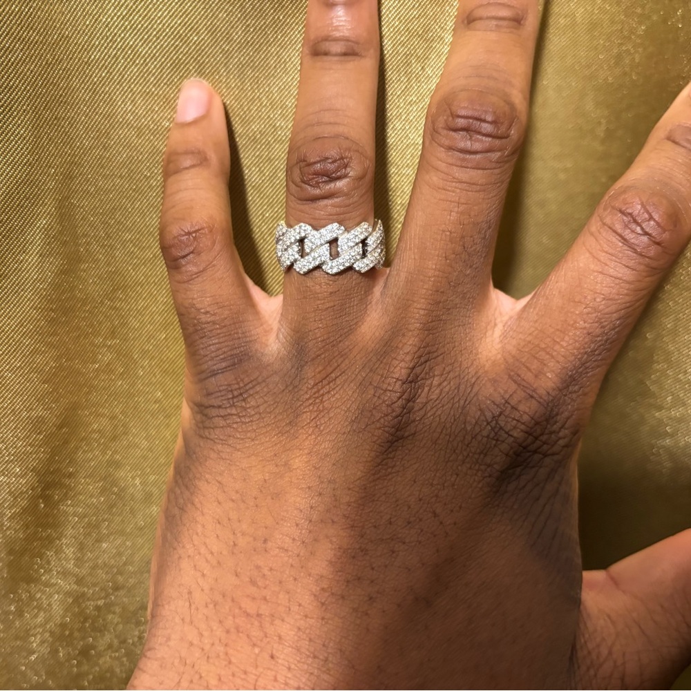 Diamond Simulant Silver Chain Link Ring - image 1